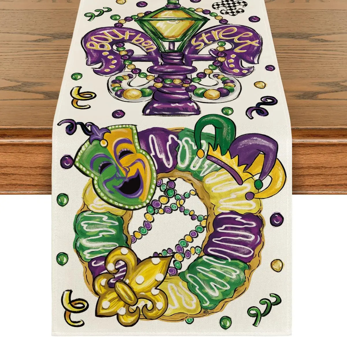 Toalha de Mesa Caminho de Mesa (Caminho de Mesa) com Estampa Temática de Carnaval / Cores Roxo, Verde