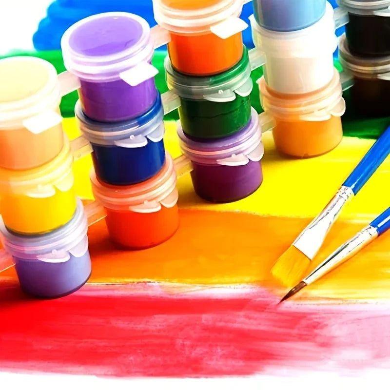 Kit 2 Pincéis e/ tintas 6 cores artesanato pintura ponta fina redonda e chato pintura em telas