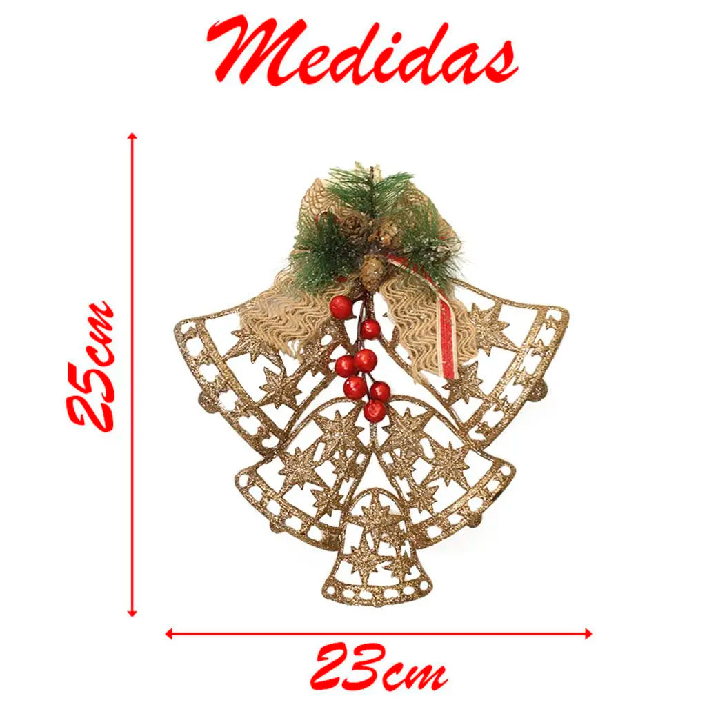 Enfeite Pendente Natal Sino Vazado Dourado 25cm, Sino Pendente de Natal para Decoração