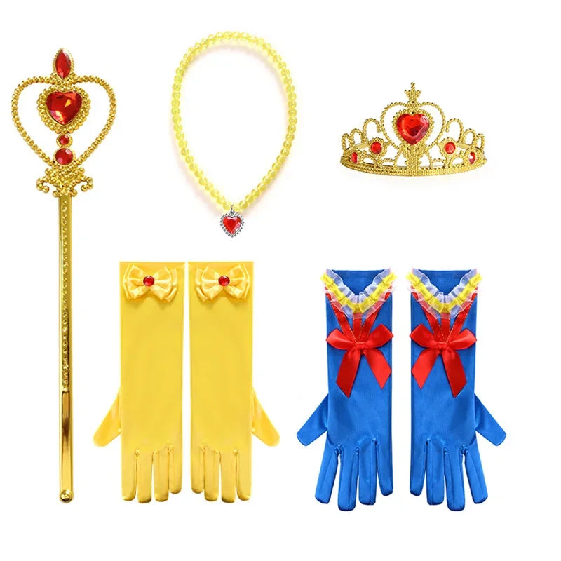 Fantasia de Princesa Festas Carnaval Halloween Kit Coroa Varinha Mágica Tiara