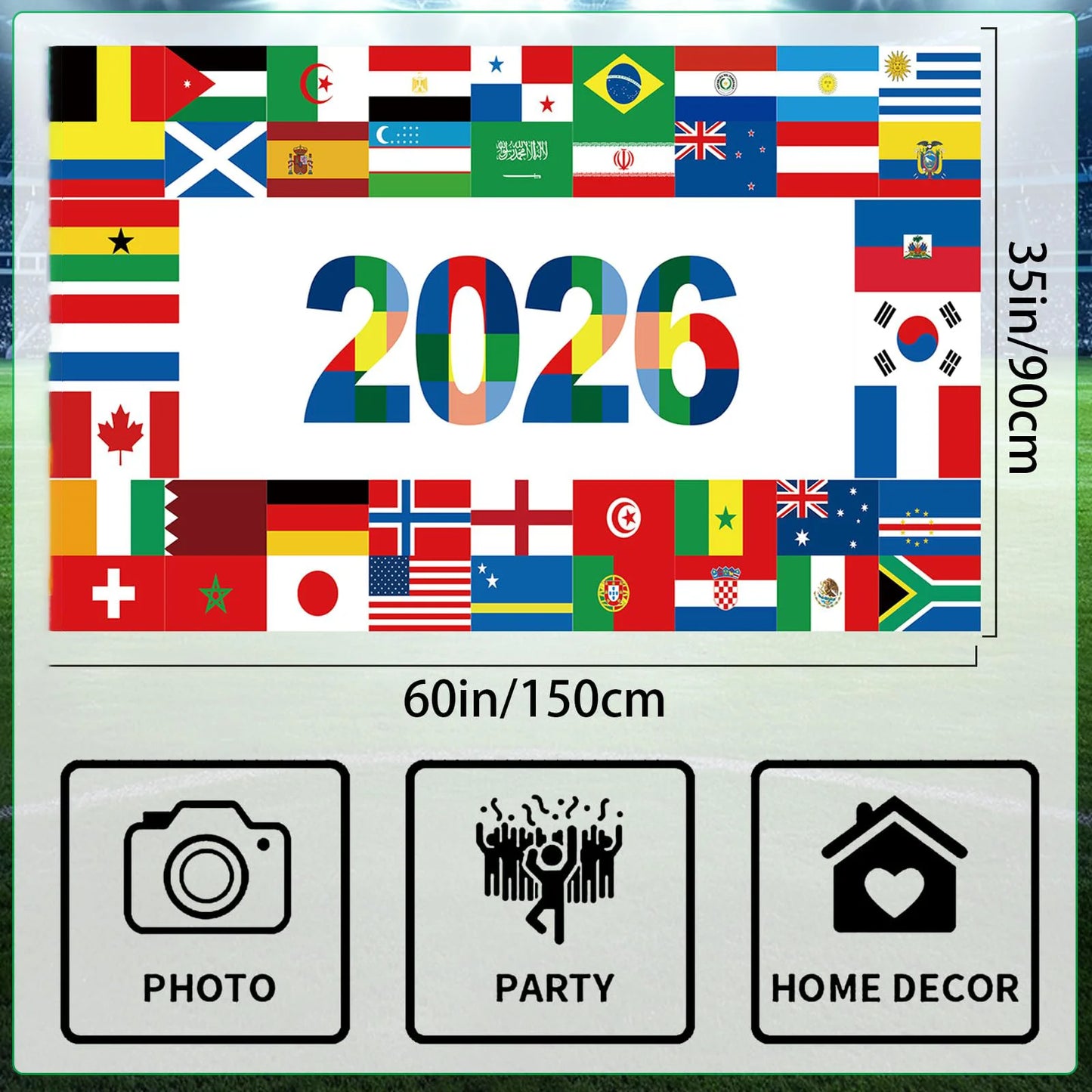 Cenário da Copa do Mundo de 2026, 109 x 188 cm, cenário de atmosfera de estádio futebol