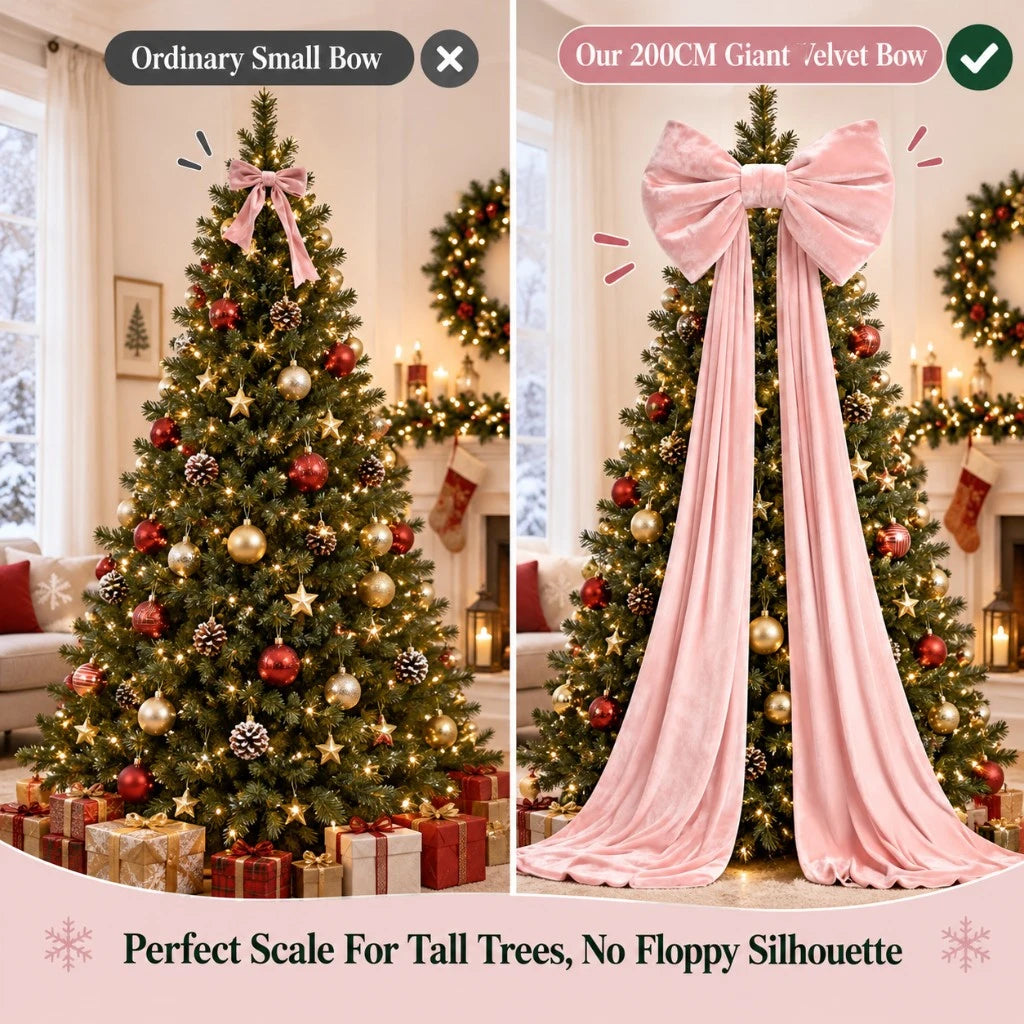Laço Vermelho Gigante para Shopping, Laço de Natal Gigante de Veludo para Topo de Árvore Rosa e Branco