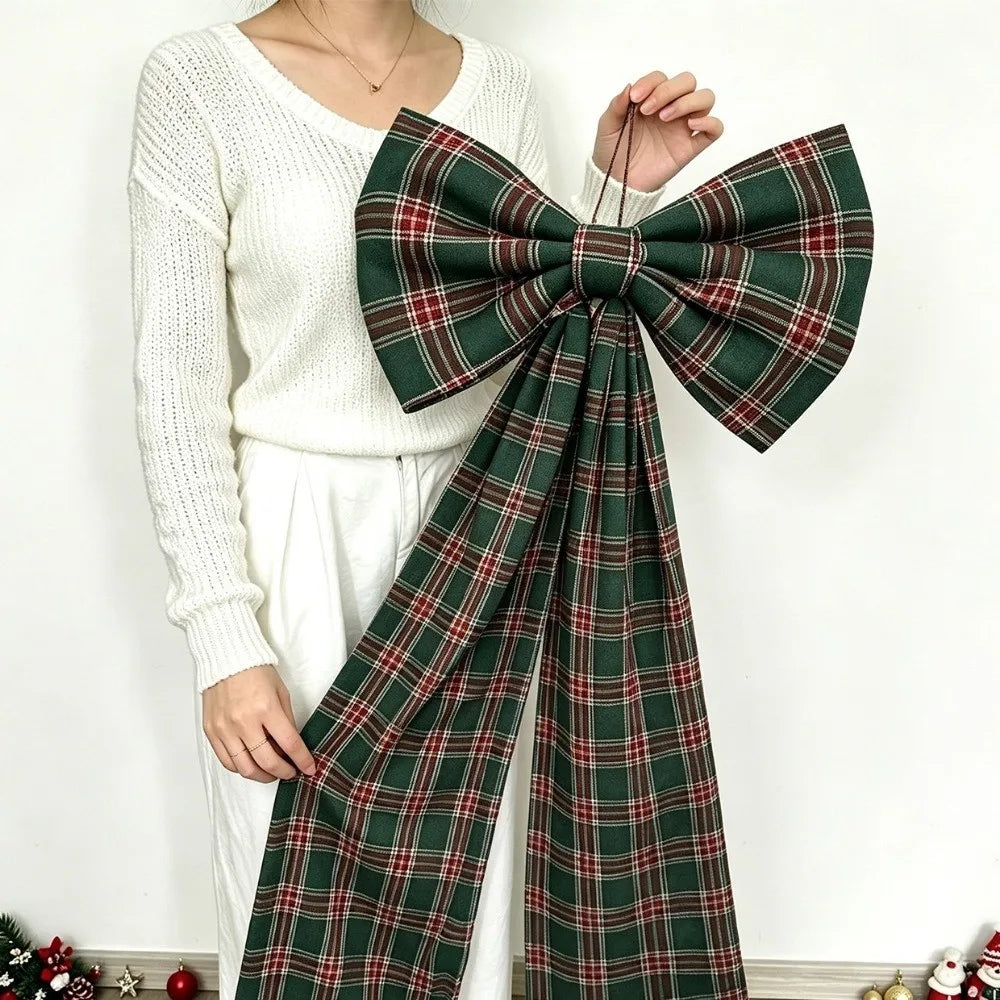 Laço Vermelho Gigante para Shopping, Laços Decorativos de Natal Grandes Fitas Longas Estilo Tartan ou Xadrez