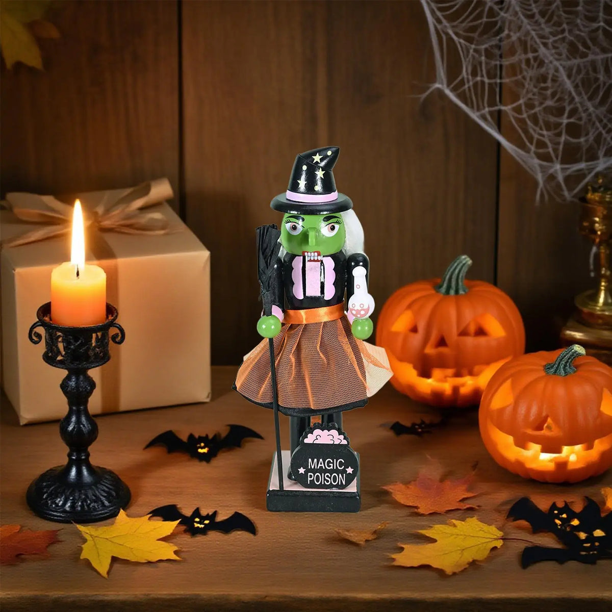 Quebra-Nozes de Halloween Estatueta na Abóbora Bruxa Quebra-Nozes Figurino