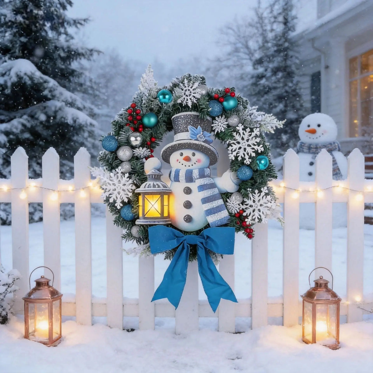 Guirlanda Azul Claro Boneco de Neve, 45cm*60cm Polegadas, Natal para Porta da Frente
