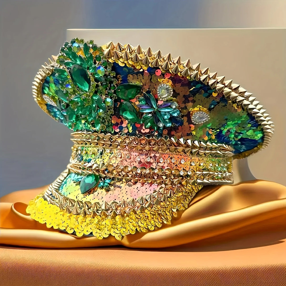 Chapéu de Capitão / Sargento Estilo Steampunk com Lantejoulas e Strass Carnaval, Festas à Fantasia