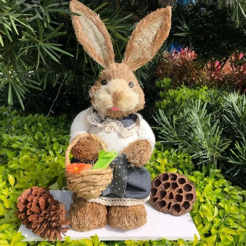 Coelha de Páscoa coelhinha decoração enfeite em palha 2 peças de coelho da páscoa feito