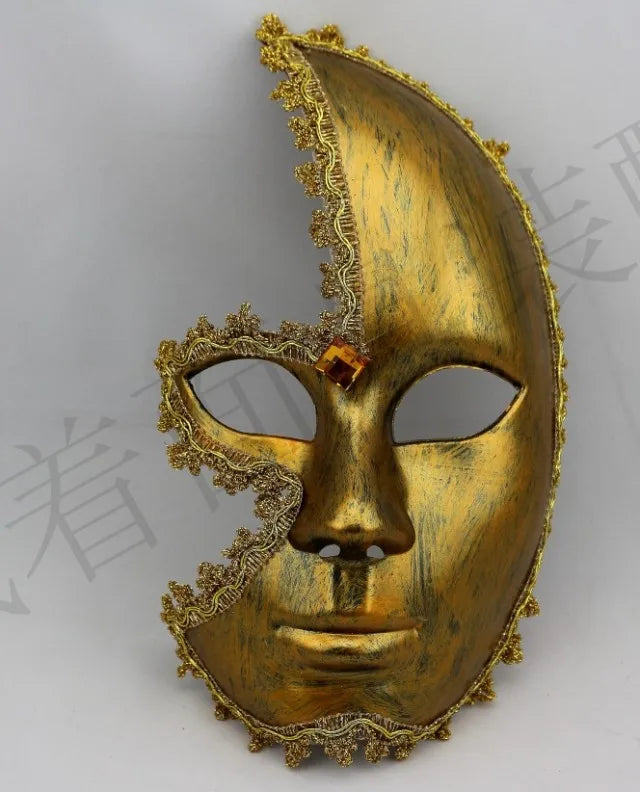 Máscara Veneziana de Rosto Inteiro ou Meia-Face com Contorno em Renda, Máscara de Veneza para Fantasia