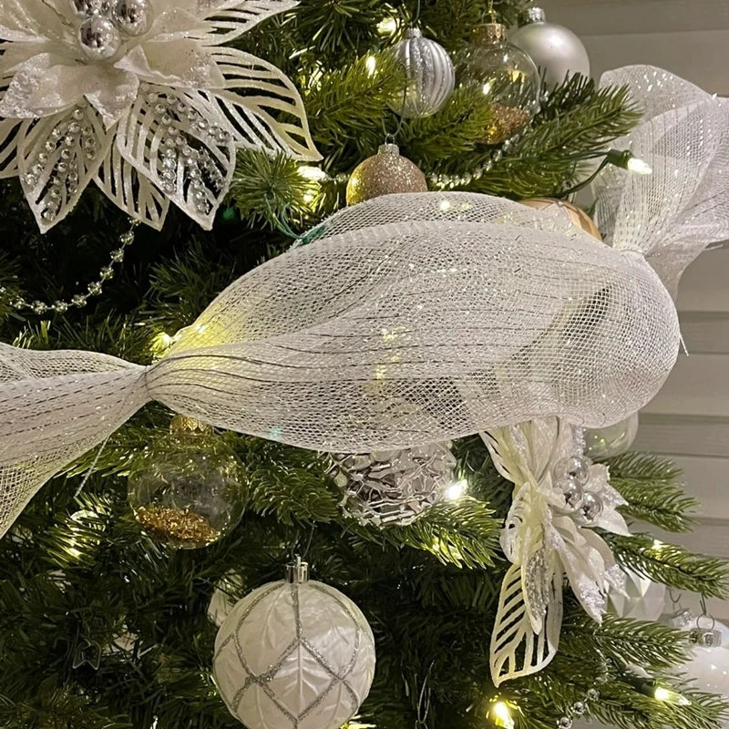 Fita de Malha de Natal Rolo de Tule com Glitter para Árvore e Guirlanda