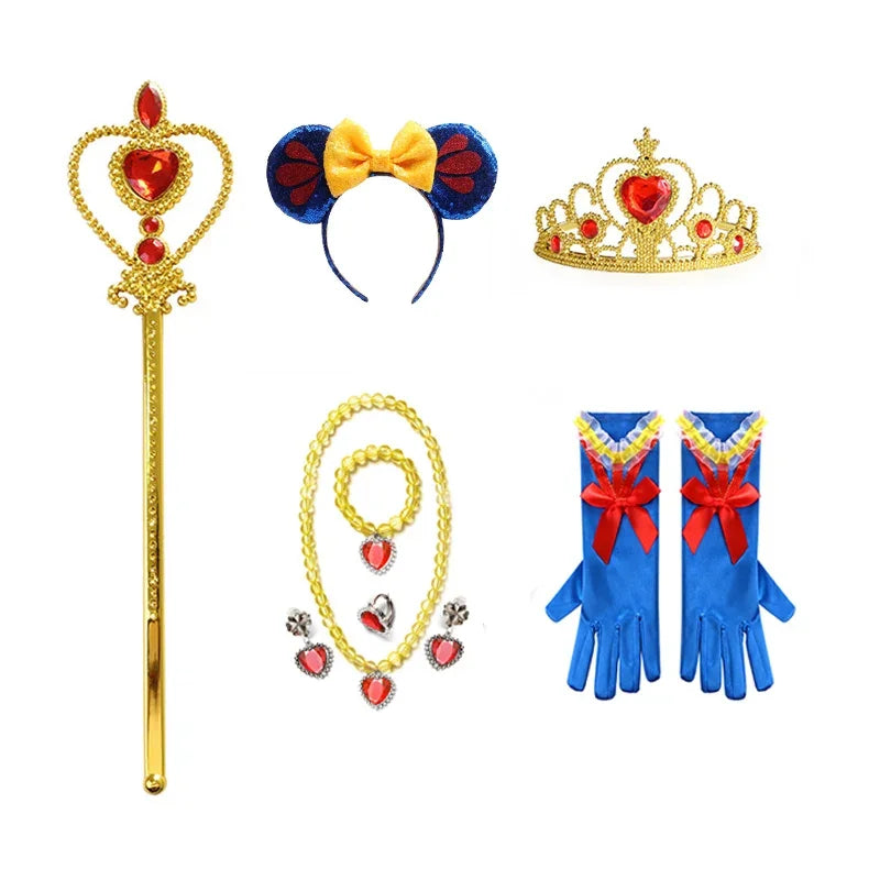Fantasia de Princesa Festas Carnaval Halloween Kit Coroa Varinha Mágica Tiara