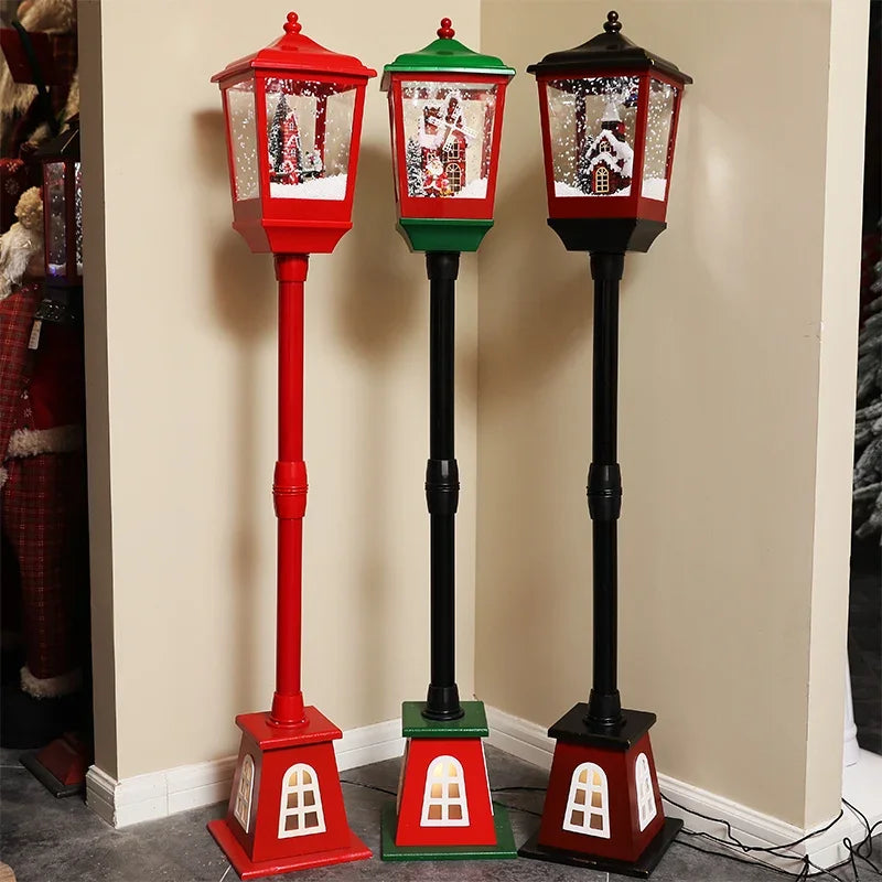 Poste lanterna natal decorativa com luz LED poste decorativo papai Noel Natal Luz e Neve