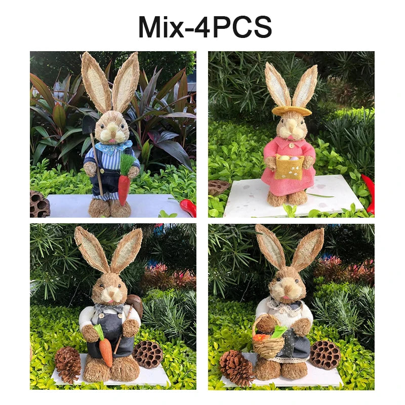 Coelha de Páscoa coelhinha decoração enfeite em palha 2 peças de coelho da páscoa feito