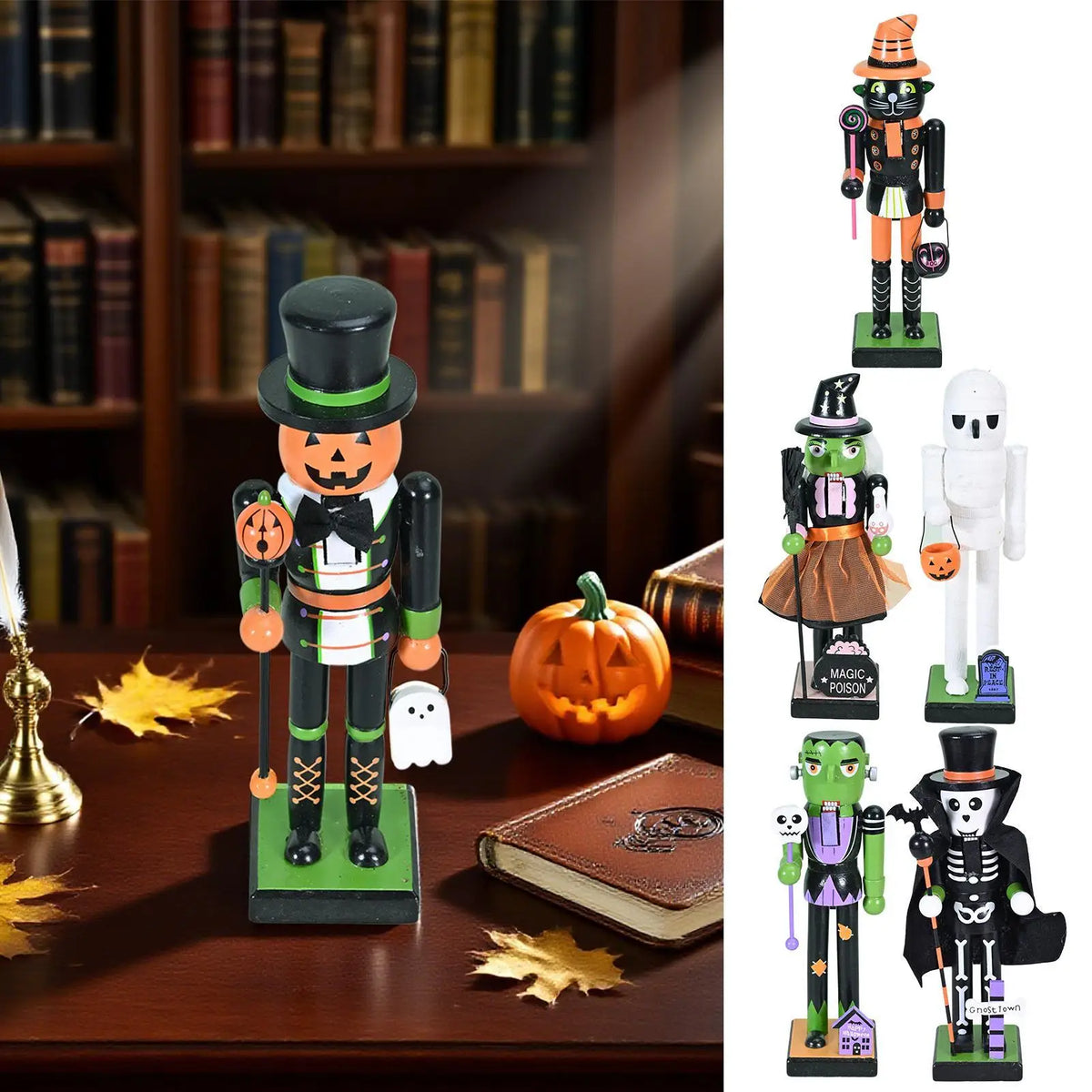 Quebra-Nozes de Halloween Estatueta na Abóbora Bruxa Quebra-Nozes Figurino