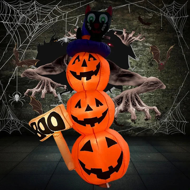 Abóboras Infláveis de Halloween Empilháveis 3 Pés Chapéu Bruxa Abóbora Inflável Leds