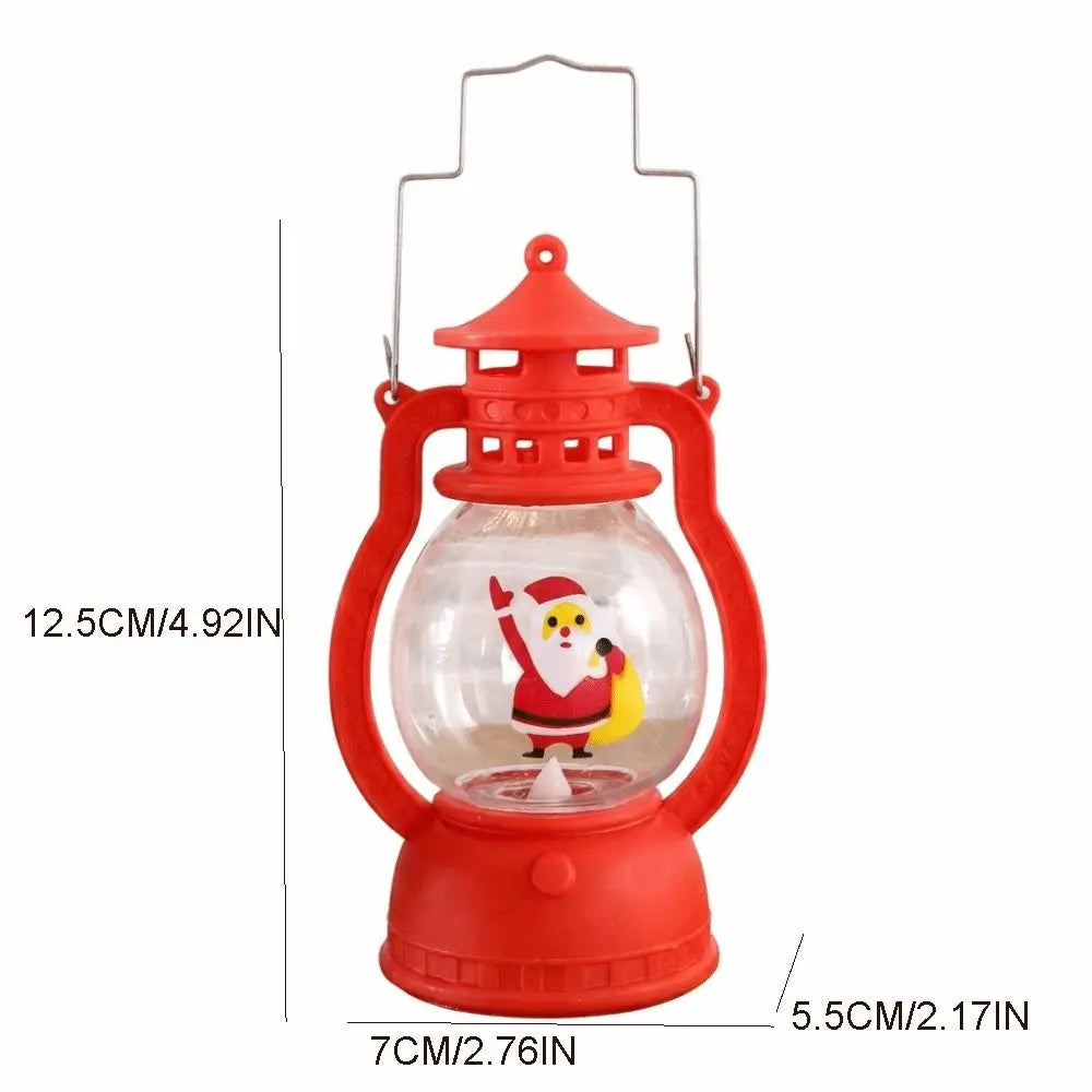 Lanterna Decorativa de Natal Vermelha Estilo Lamparina, com a Figura do Papai Noel no Interior e Iluminação LED
