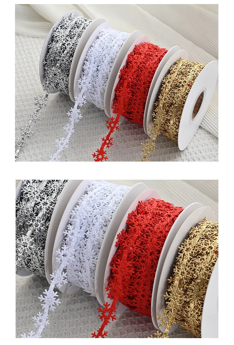 Fita 4 Cores Rolos Flocos de Neve de Natal Presente de Fitas de Natal Decoração Colorido 10M