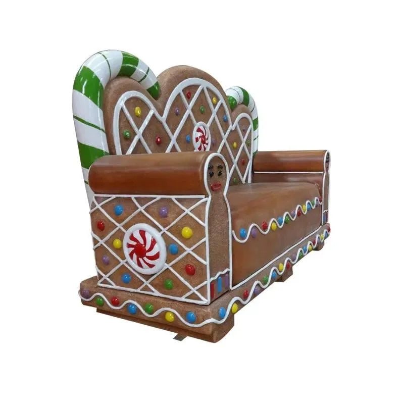 Elegante Banco de Shopping de com Detalhes Ornamentados, Banco Pão Mel Gigante Natal