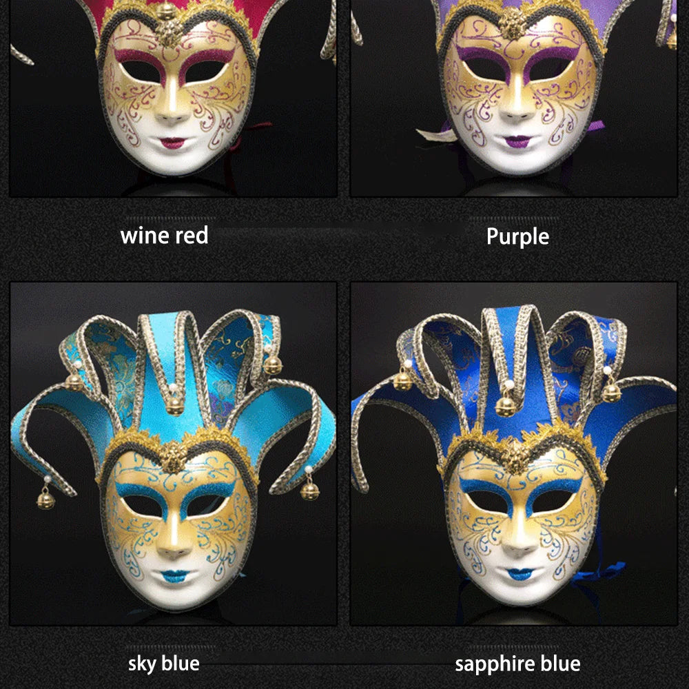 Máscara Veneziana de Corte em Tons de Azul e Dourado, Inspirada nos Tradicionais Carnavais de Veneza