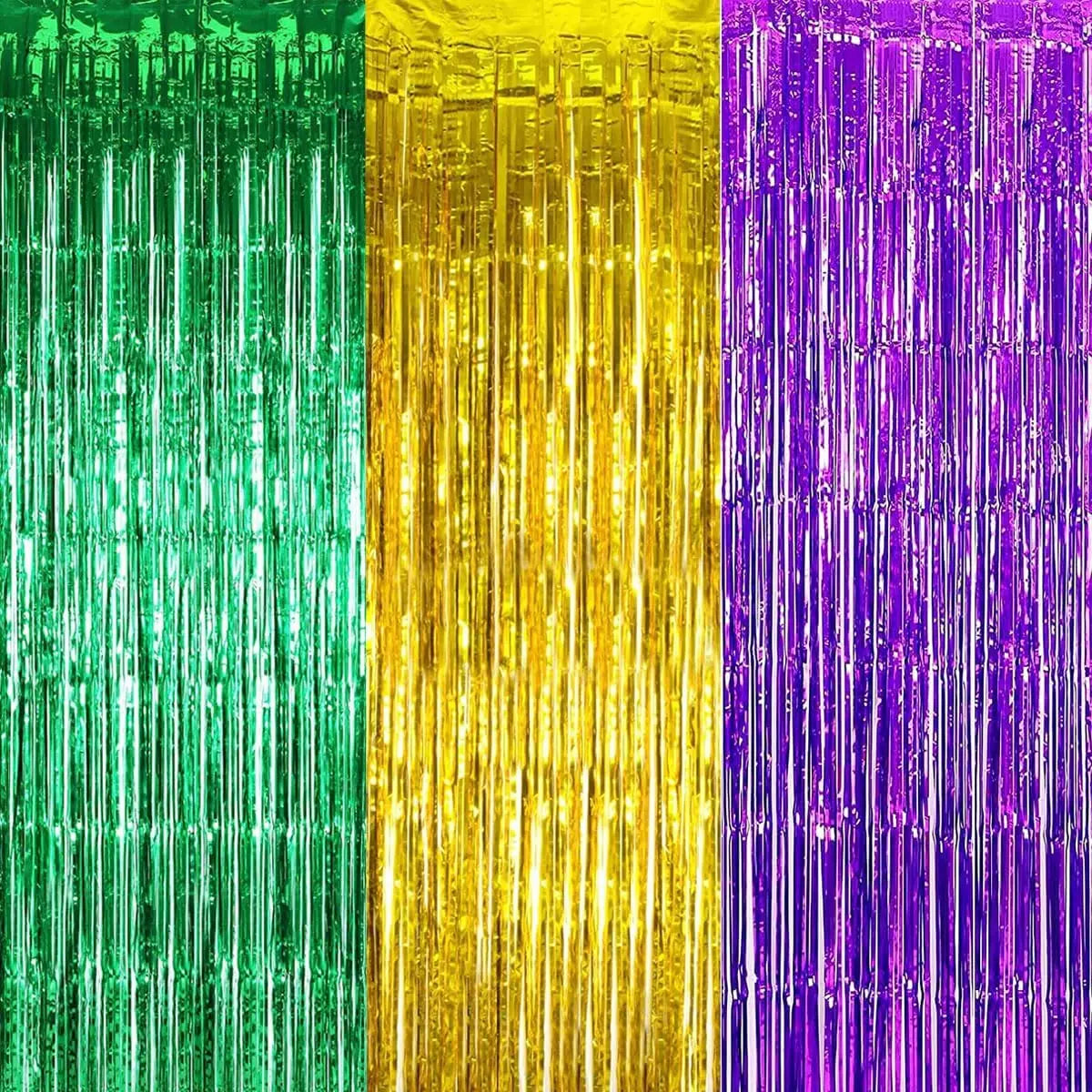 kit Carnaval Pacote com 1 saias de mesa com franjas metálicas Carnaval de 29,5 x 182 cm