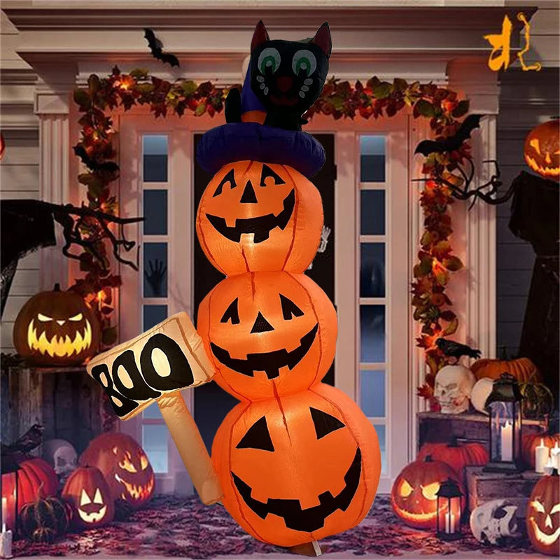 Abóboras Infláveis de Halloween Empilháveis 3 Pés Chapéu Bruxa Abóbora Inflável Leds