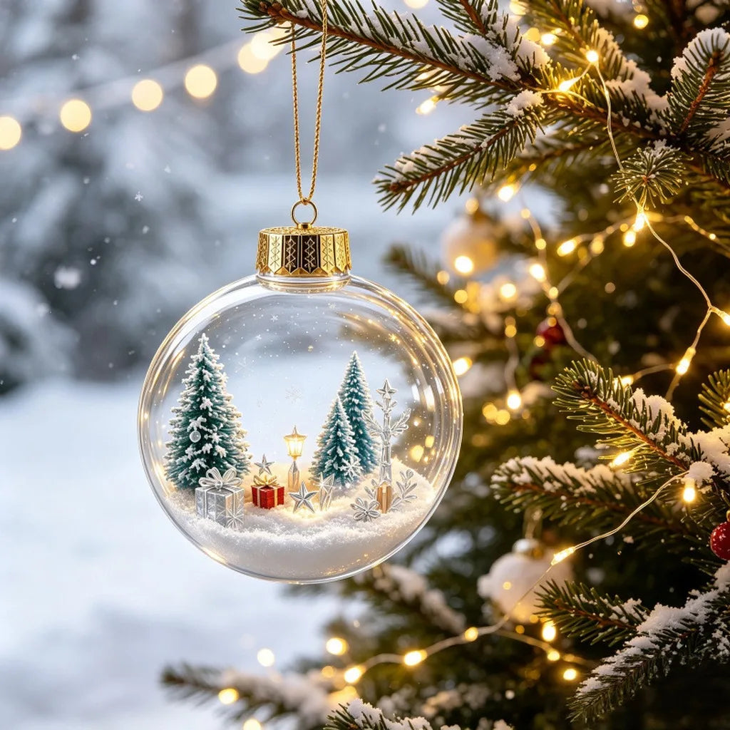 Bola de Natal Acrílica Transparente Iluminada (com Cerca de 8cm a 10cm), Enfeite de Natal Tipo Bola de Natal