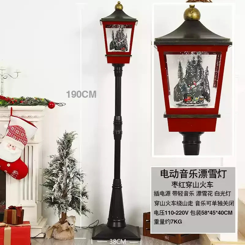 Poste lanterna natal decorativa com luz LED poste decorativo papai Noel Natal Luz e Neve
