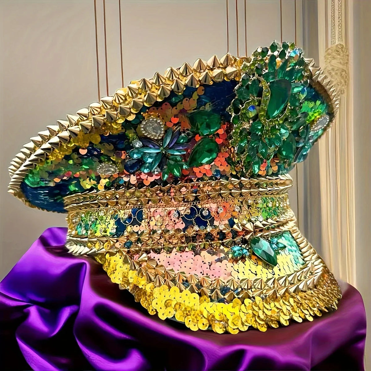 Chapéu de Capitão / Sargento Estilo Steampunk com Lantejoulas e Strass Carnaval, Festas à Fantasia