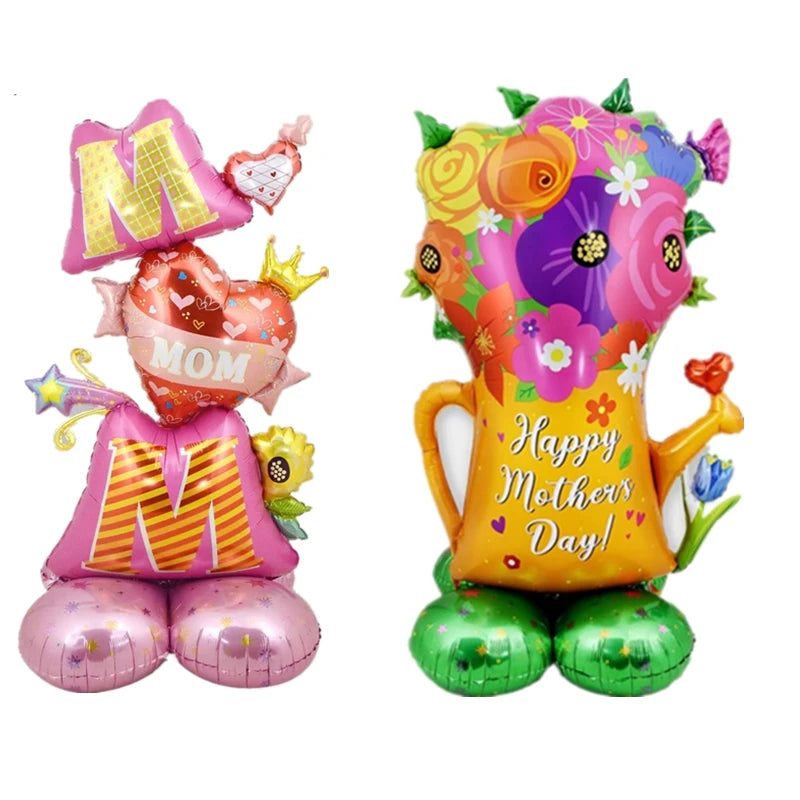 Feliz Dia das Mães Balão em pé - Balão de alumínio reutilizável rosa para decoração de festa