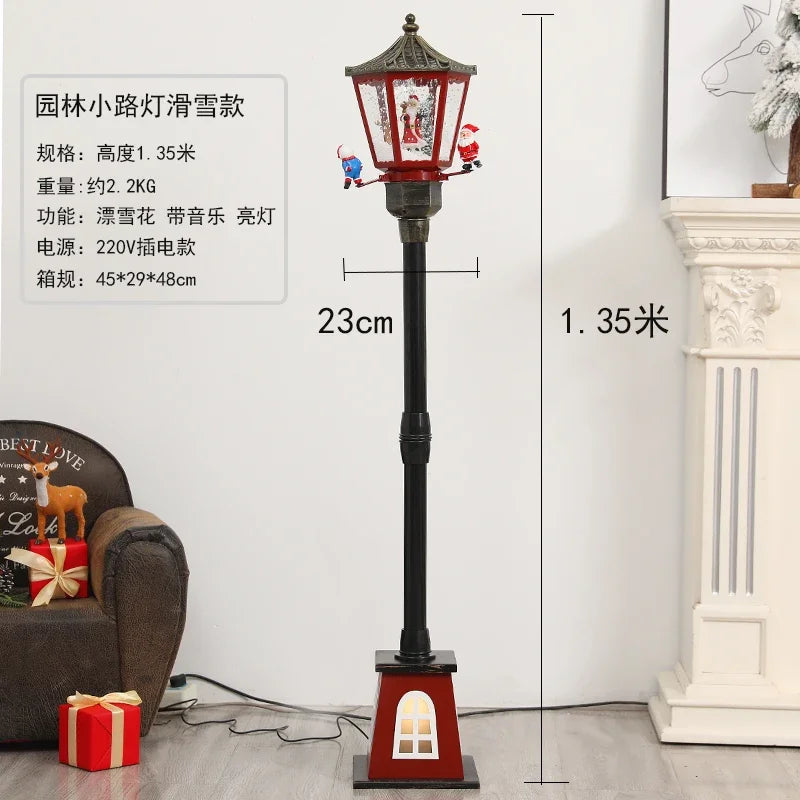 Poste lanterna natal decorativa com luz LED poste decorativo papai Noel Natal Luz e Neve