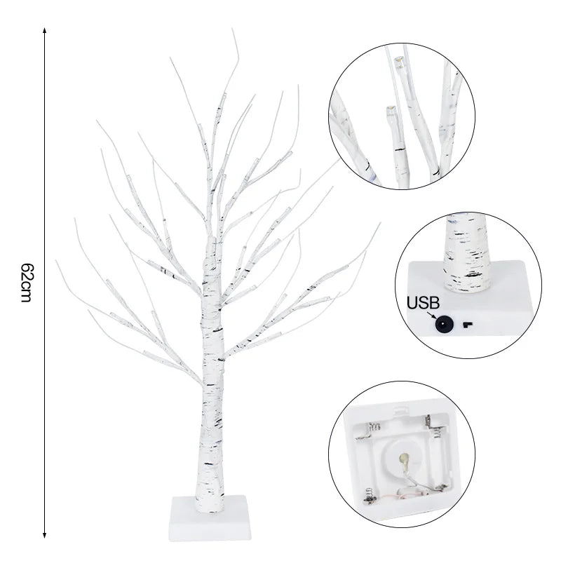 Árvore de Bétula Branca Pré-Iluminada de 24" com Enfeites de Ovo de Páscoa, Operada