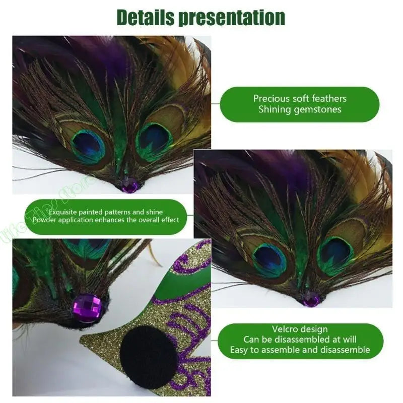 Máscara de Baile de Carnaval Estilo Veneziano Carnaval Enfeitada com Glitter nas Cores Verde, Dourado e Roxo