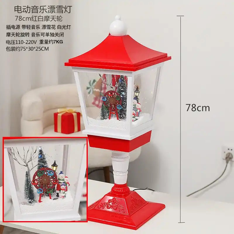 Poste lanterna natal decorativa com luz LED poste decorativo papai Noel Natal Luz e Neve