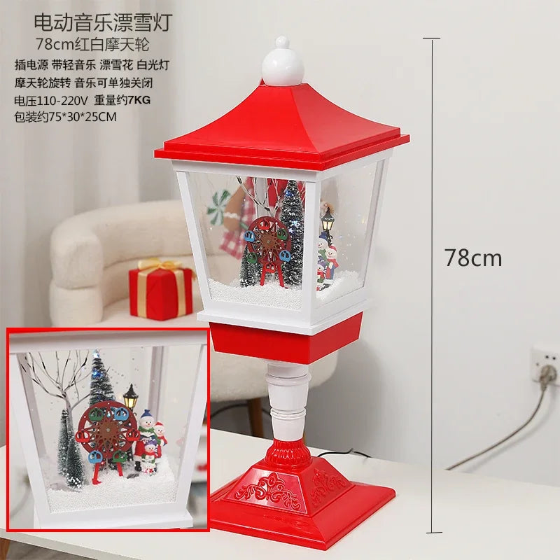 Poste lanterna natal decorativa com luz LED poste decorativo papai Noel Natal Luz e Neve
