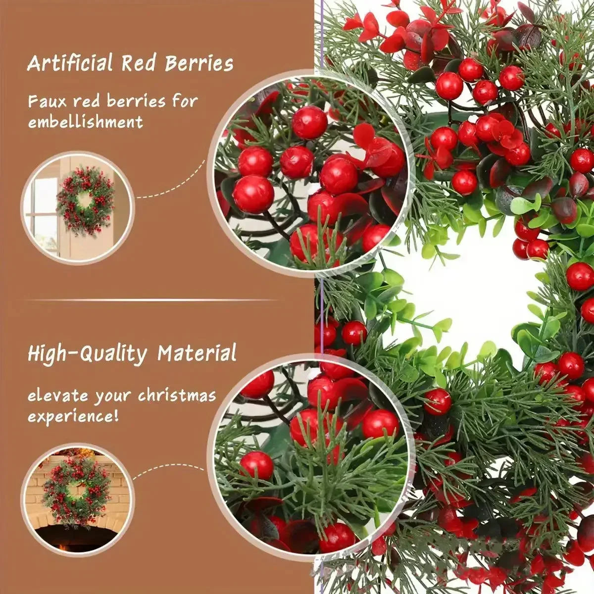 Guirlanda de Natal Artificial com Folhagem Verde e Frutas Vermelhas (Semelhante a Modelos 40cm a 45cm