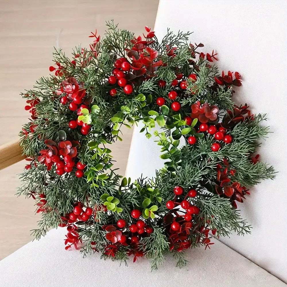 Guirlanda de Natal Artificial com Folhagem Verde e Frutas Vermelhas (Semelhante a Modelos 40cm a 45cm