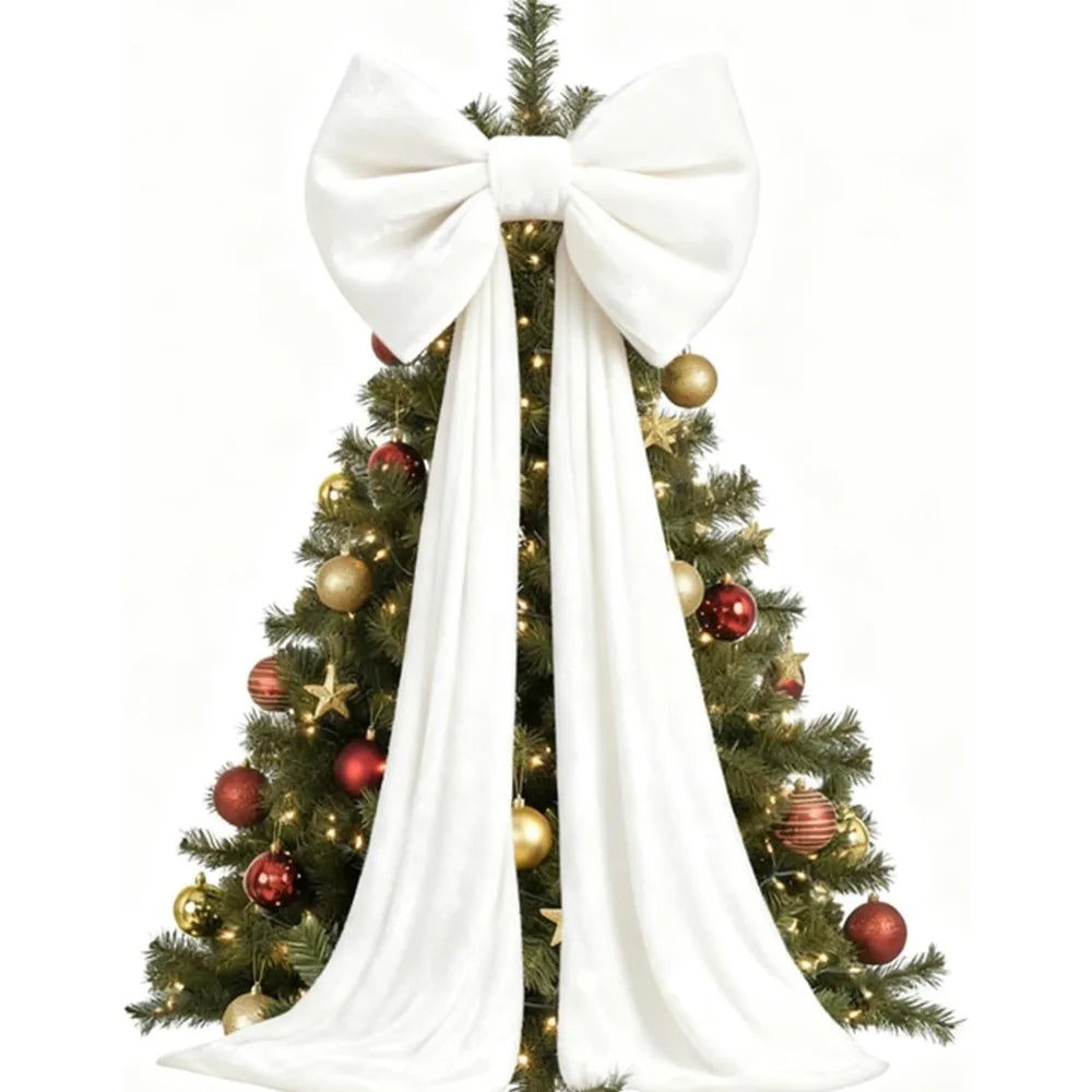 Laço de Natal Gigante em Veludo Cor-de-Rosa com Serpentinas Longas e Shopping Laço Decorativo