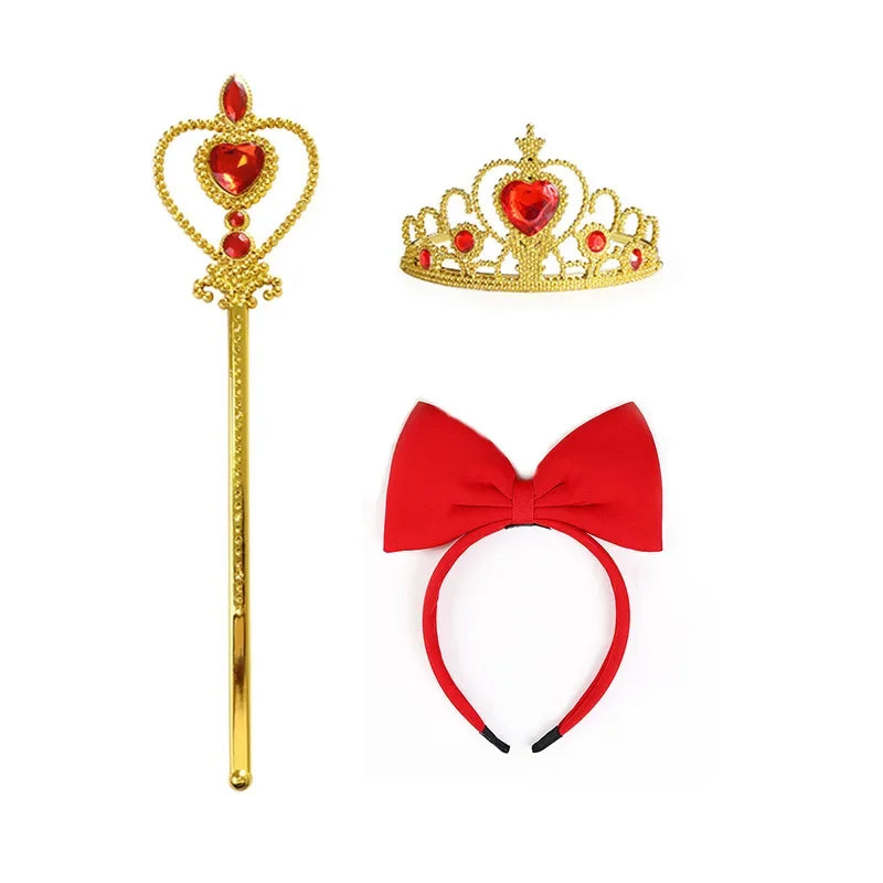 Fantasia de Princesa Festas Carnaval Halloween Kit Coroa Varinha Mágica Tiara