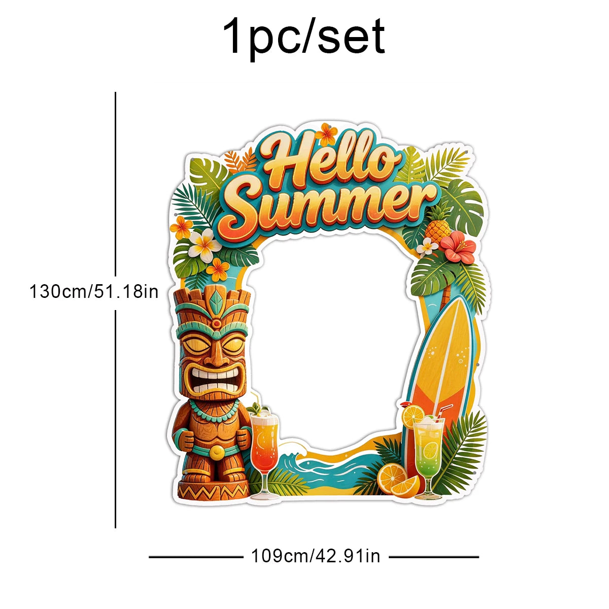 Moldura para Fotos com Tema Havaiano/Tropical com a Inscrição "Olá, Verão" Painéis Tema Havaiano/Tropical
