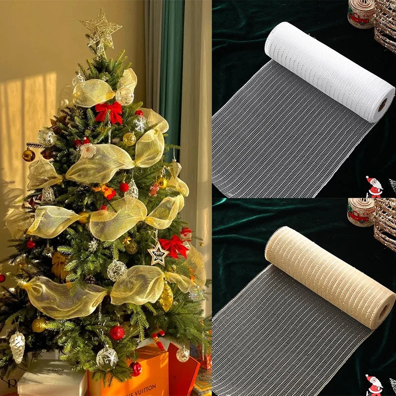 Fita de Malha de Natal Rolo de Tule com Glitter para Árvore e Guirlanda