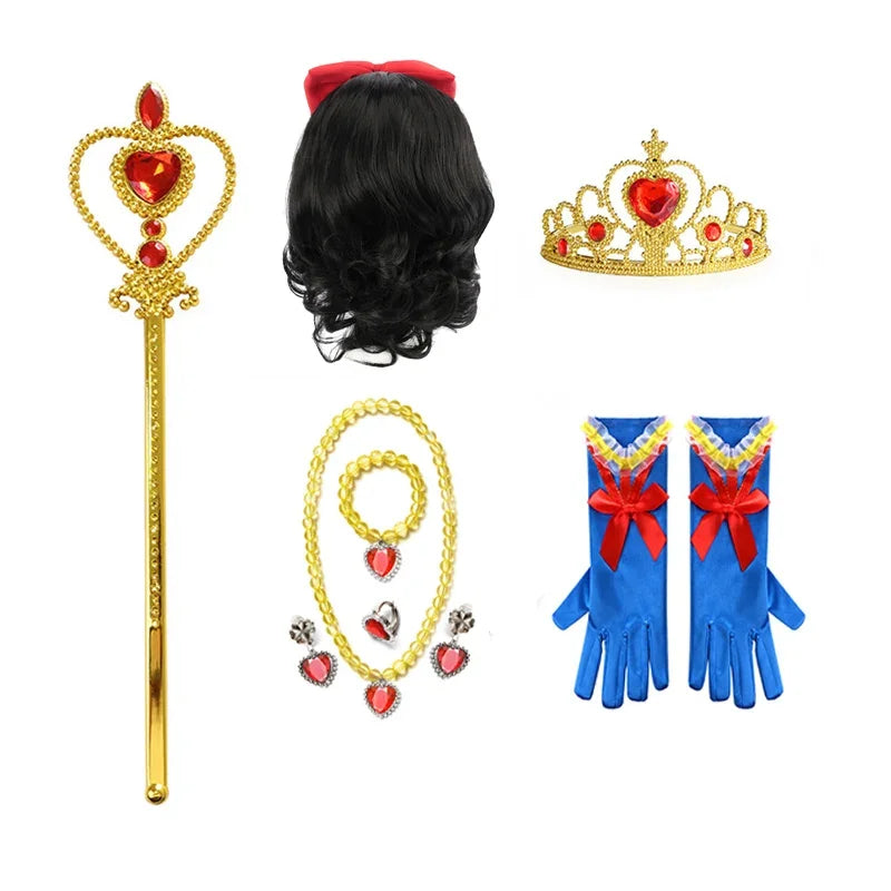 Fantasia de Princesa Festas Carnaval Halloween Kit Coroa Varinha Mágica Tiara