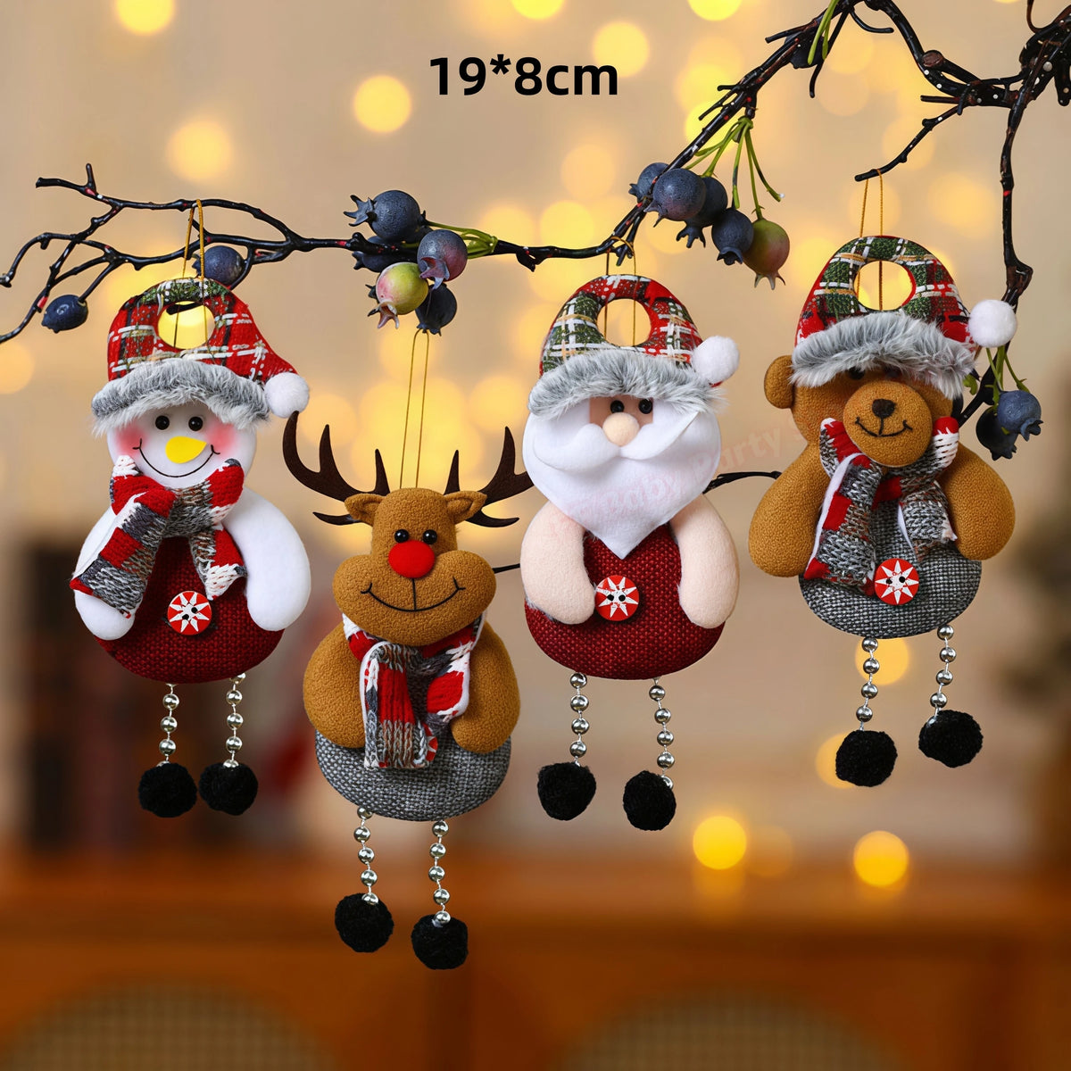 Kits Enfeites Natal Pelúcia Papai Noel e Neve Rena e Urso com Roupinha Verde e Vermelho