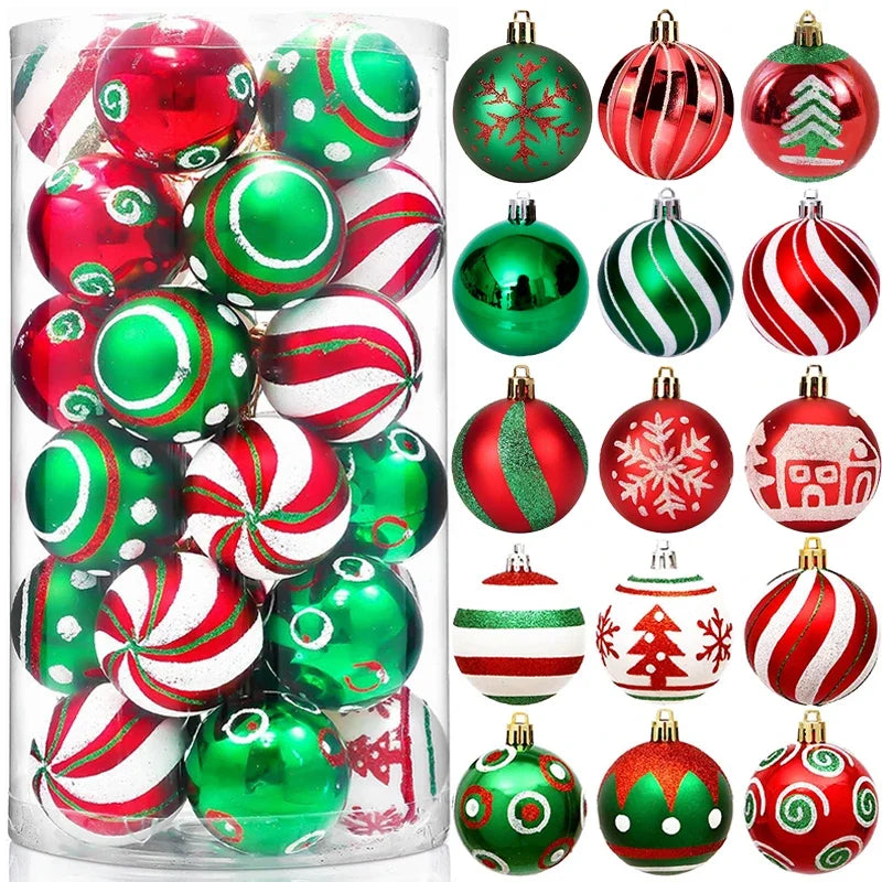 Bola de Natal Conjunto de enfeites de árvore de Natal, 16 quilates Elfo Vermelho Verde Natal