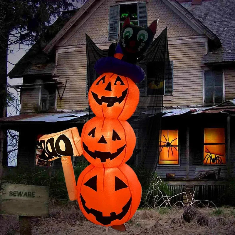 Abóboras Infláveis de Halloween Empilháveis 3 Pés Chapéu Bruxa Abóbora Inflável Leds