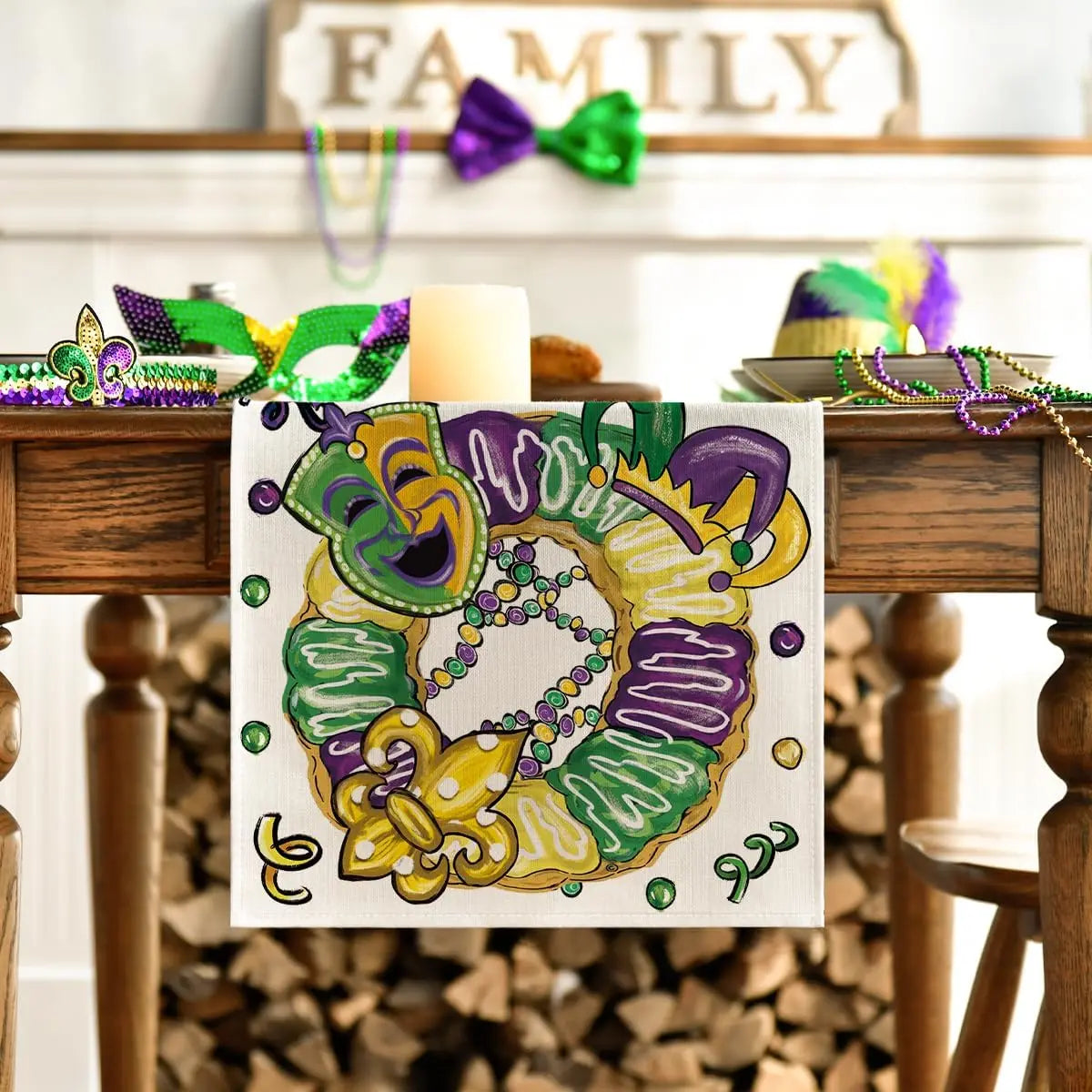 Toalha de Mesa Caminho de Mesa (Caminho de Mesa) com Estampa Temática de Carnaval / Cores Roxo, Verde