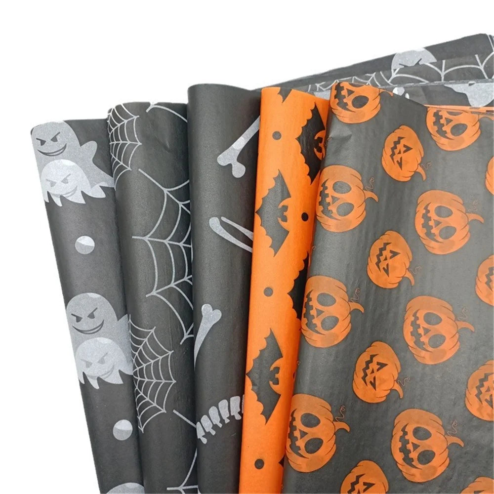 Papel de Seda Decorativo (Papel Tecido) com Estampas Temáticas de Halloween 50cm*35cm