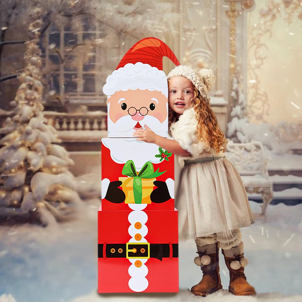 Caixas Empilhamento Feliz Natal 16 Caixas Empilháveis de Natal com Chapéus em 4 Designs