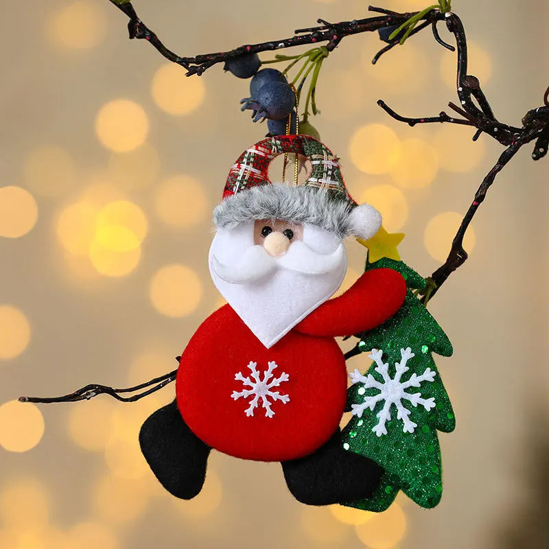 Kits Enfeites Natal Pelúcia Papai Noel e Neve Rena e Urso com Roupinha Verde e Vermelho