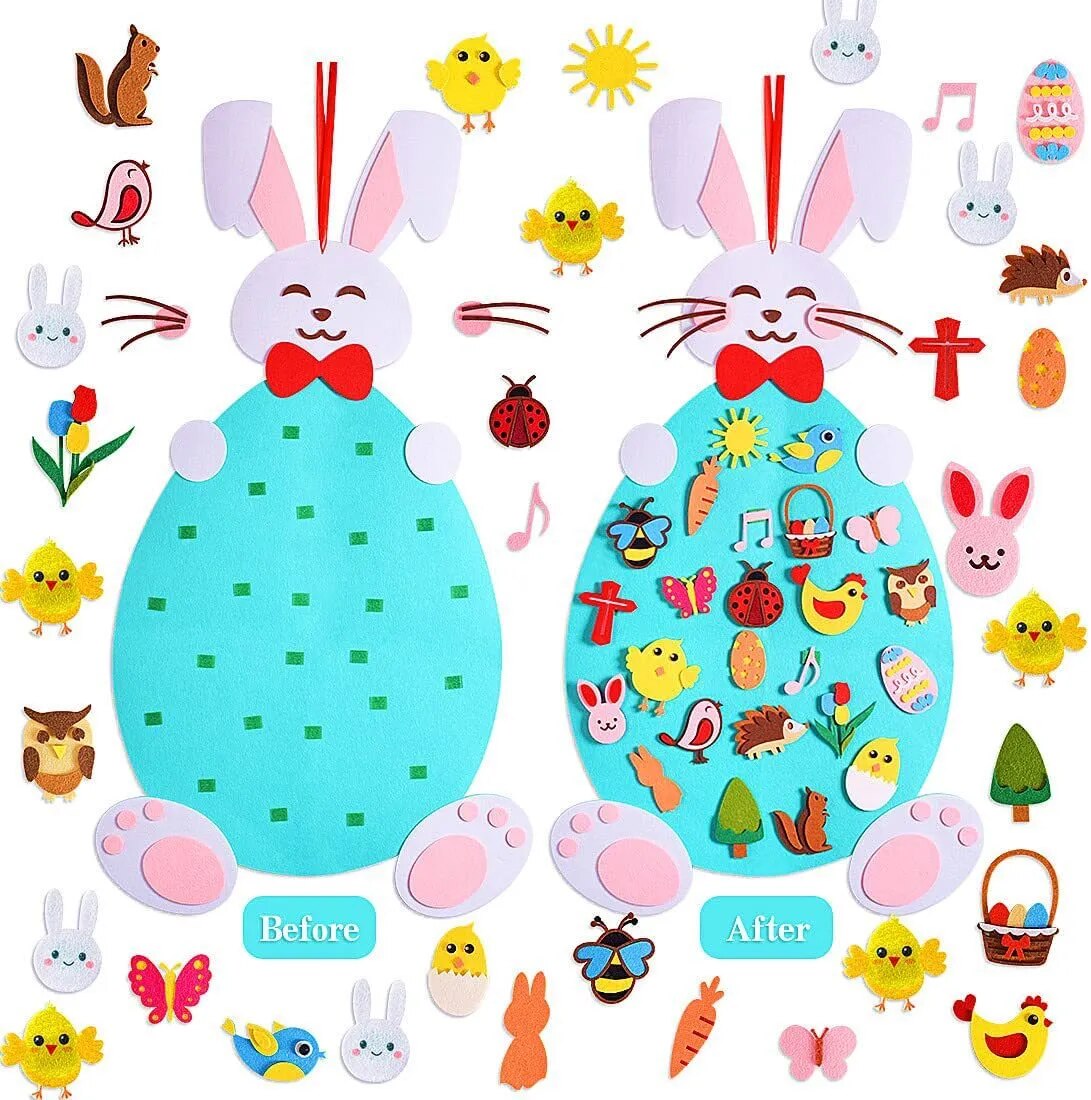 Kit de Artesanato Coelho para Crianças - Educativo de Feltro para Fazer Coelho de Desenho