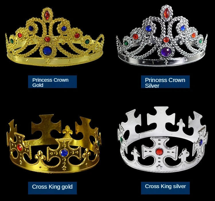 Coroa Rei Rainha Príncipe Princesa Plástica Ajustável Festa Com Rainha Dourada