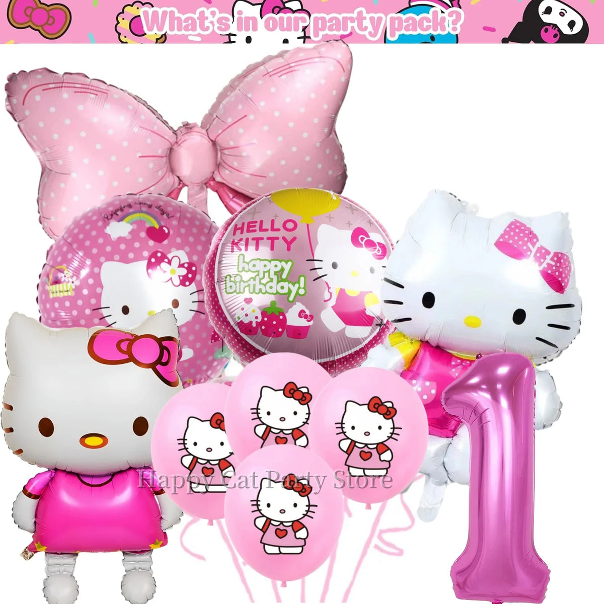 Kit de hello kitty para decoração de festa de aniversário de Kitt - 217 peças, incluindo top